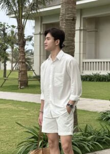 áo sơ mi cổ bẻ dài tay vải đũi