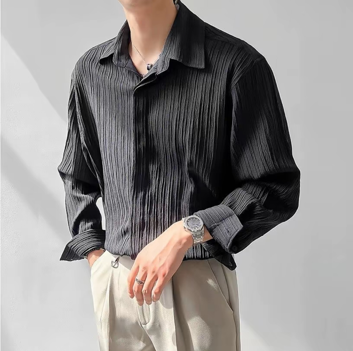 Áo sơ mi nam dài tay giấu nút