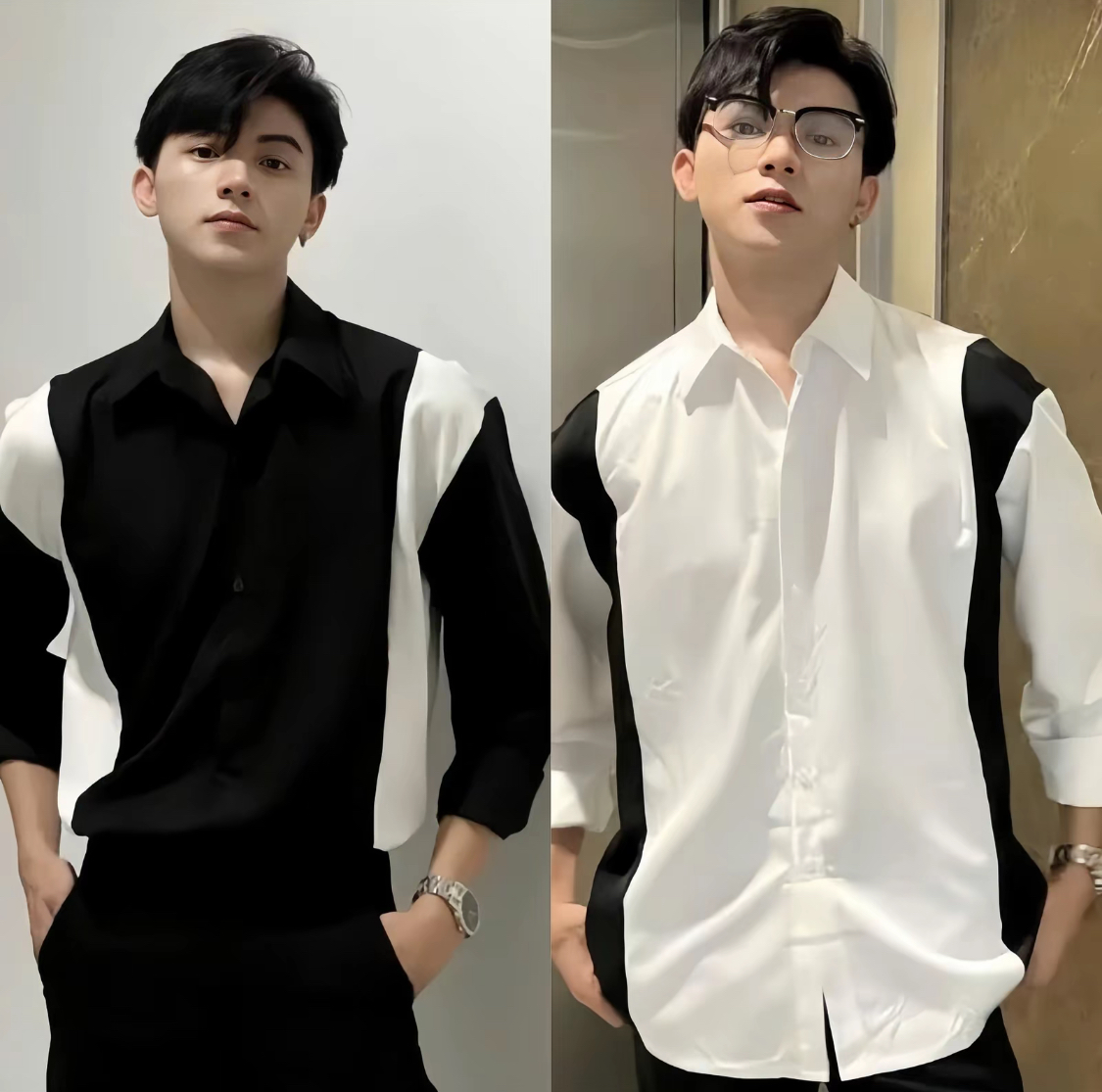 Áo sơ mi nam dài tay phối màu