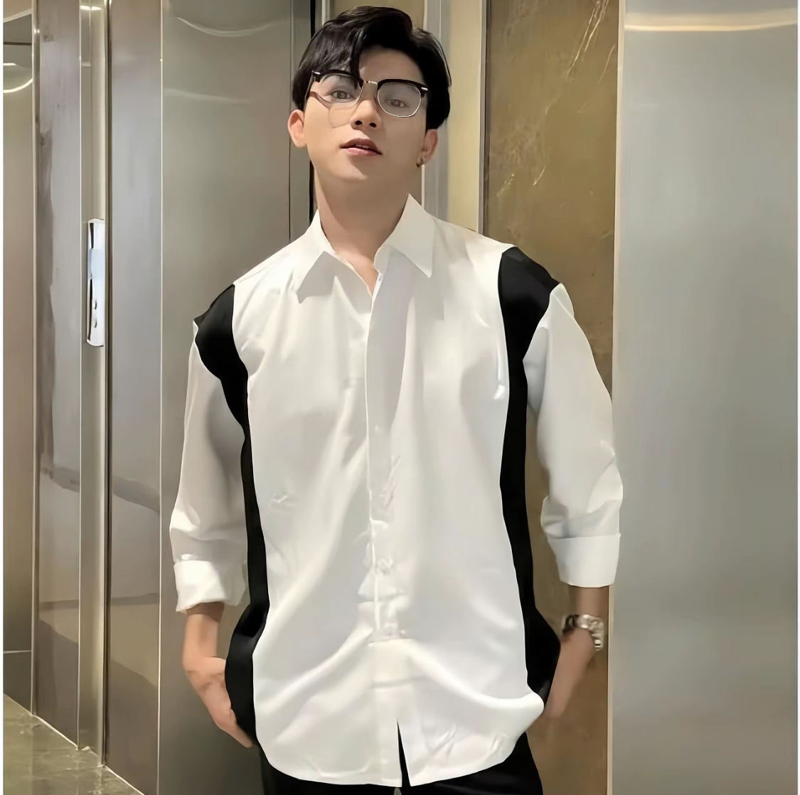 Áo sơ mi nam dài tay phối màu
