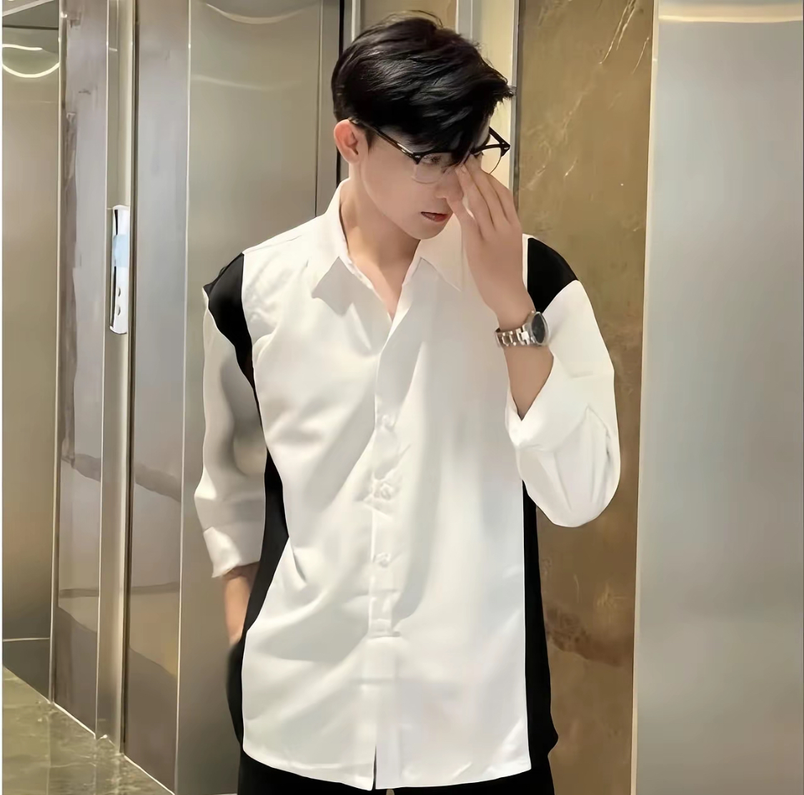 Áo sơ mi nam dài tay phối màu