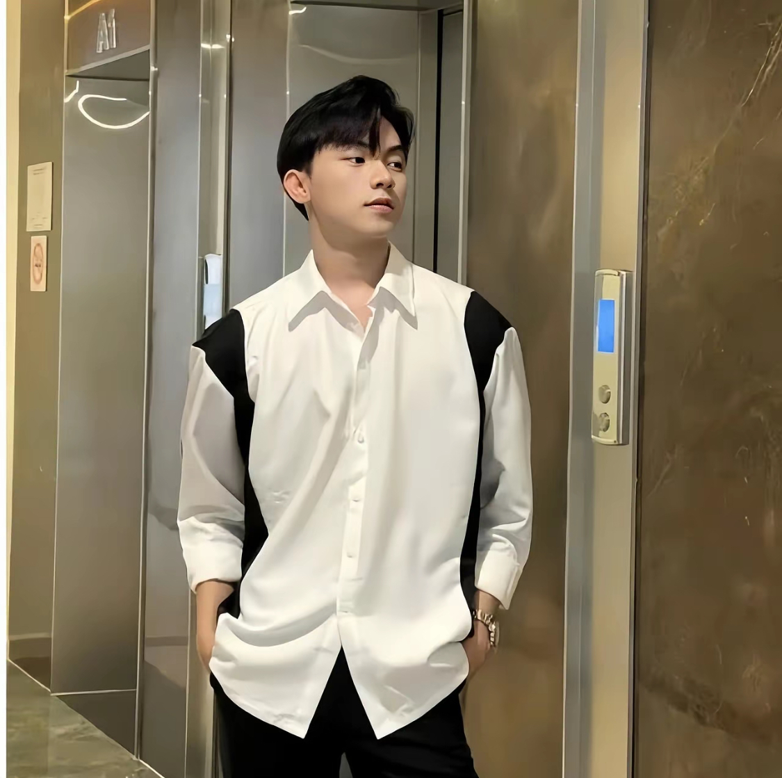 Áo sơ mi nam dài tay phối màu