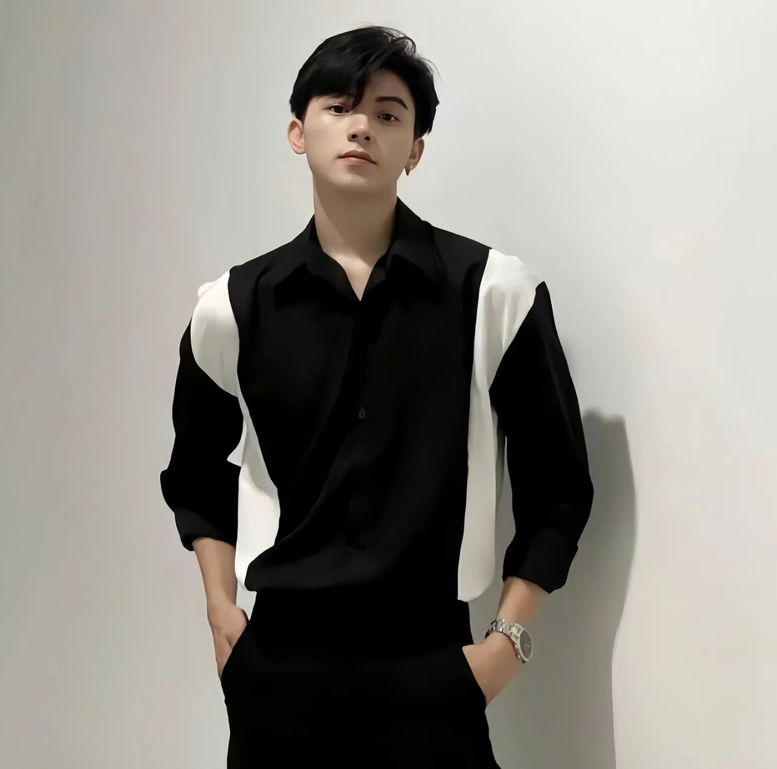 Áo sơ mi nam dài tay phối màu
